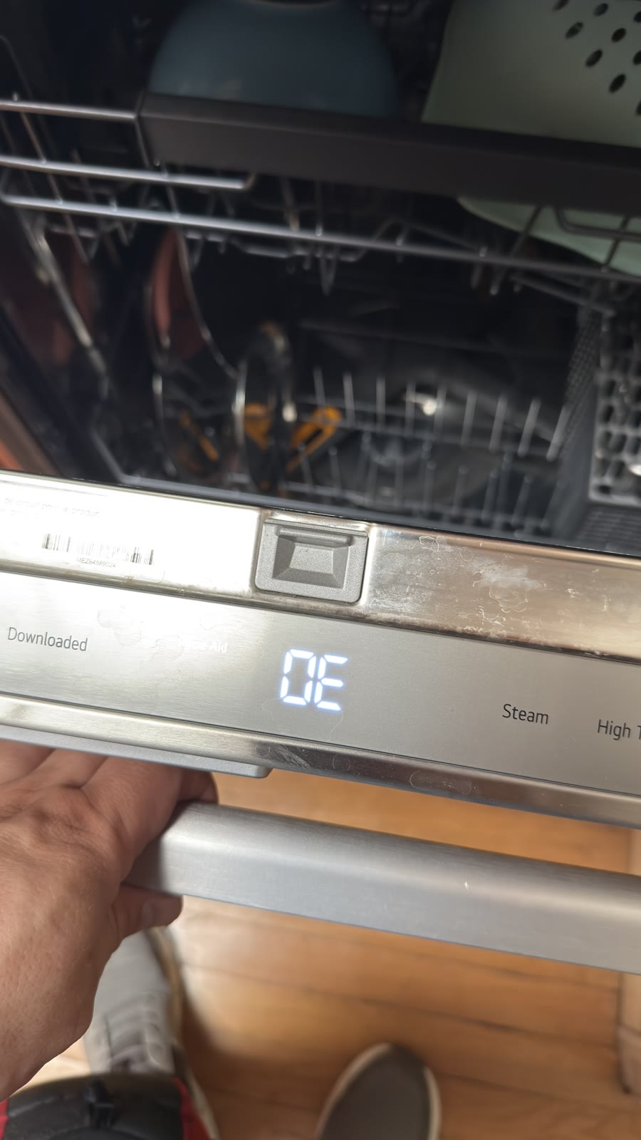 LG dishwasher control panel displaying OE drain error in Fremont