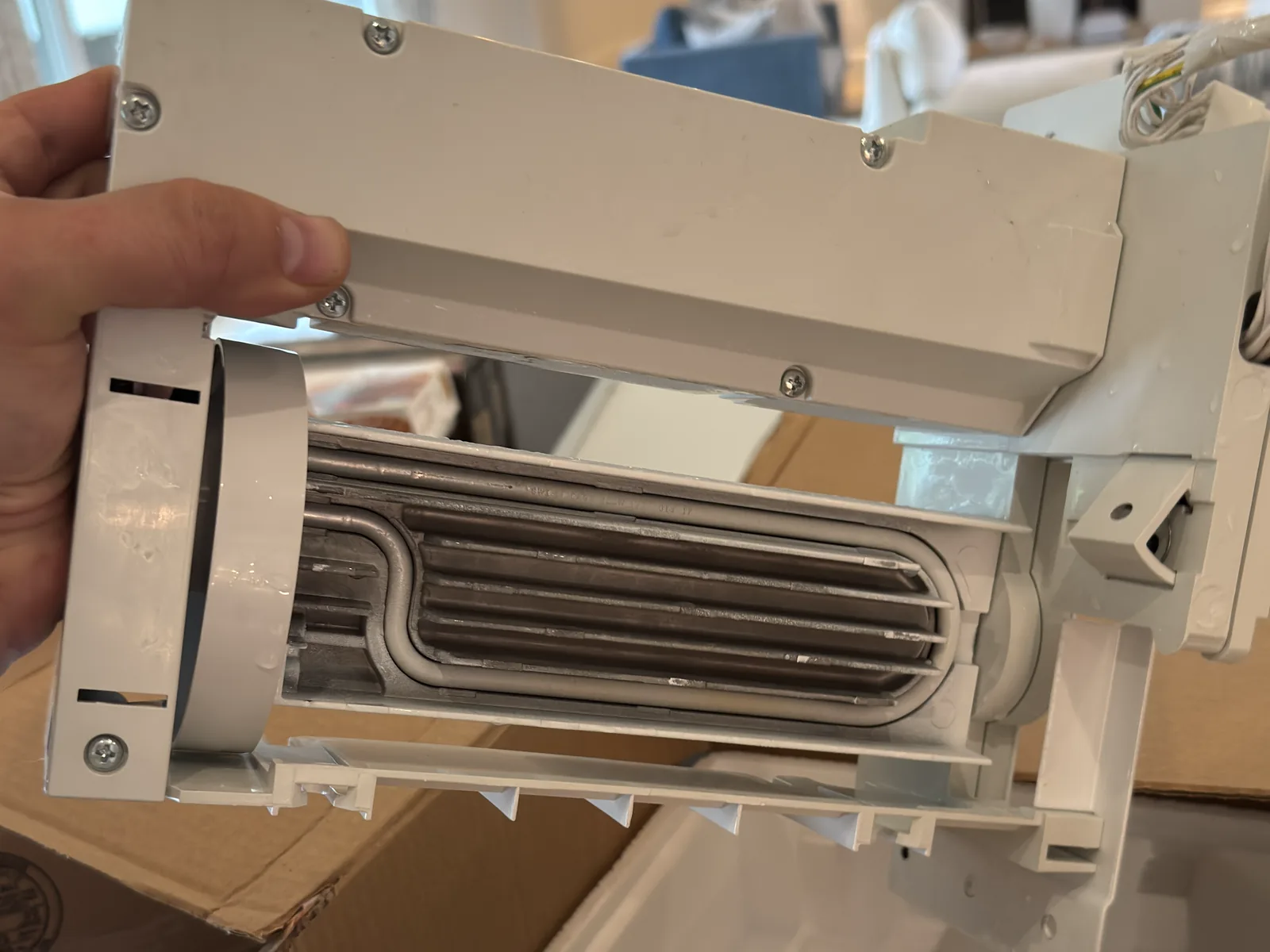 Miele F 1803 Vi freezer ice-maker module removed for replacement during Danville repair