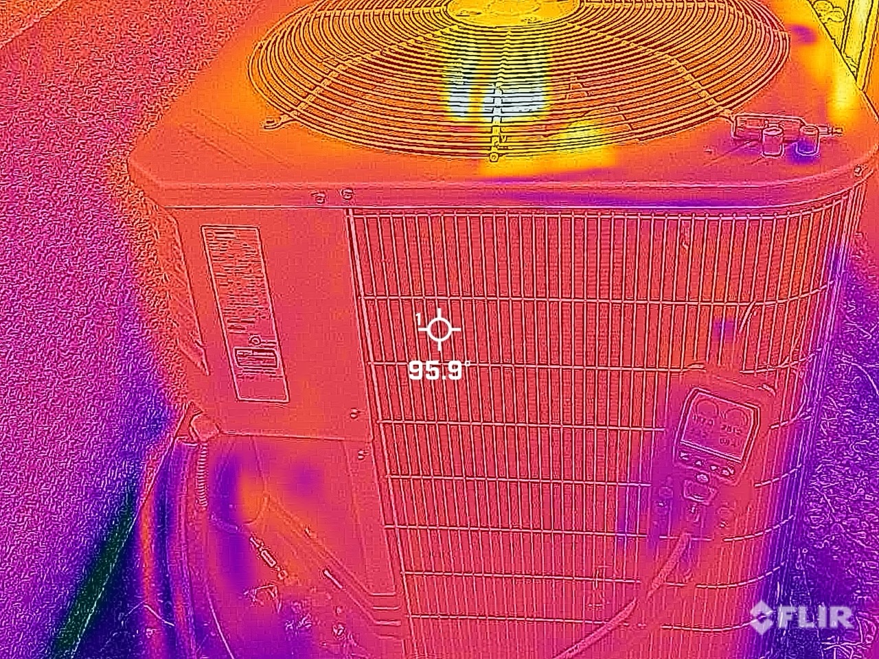 Thermal image of outdoor condenser during central AC diagnosis in Livermore CA