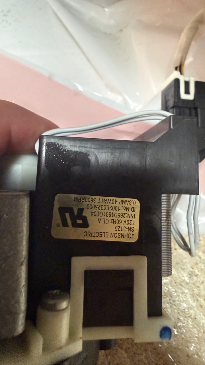 Johnson Electric dishwasher drain pump P N 265D1831G004 from GE repair in Fremont CA