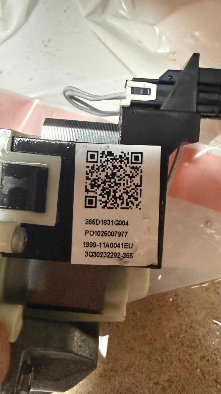 Replacement GE dishwasher drain pump label showing 265D1831G004 in Fremont CA
