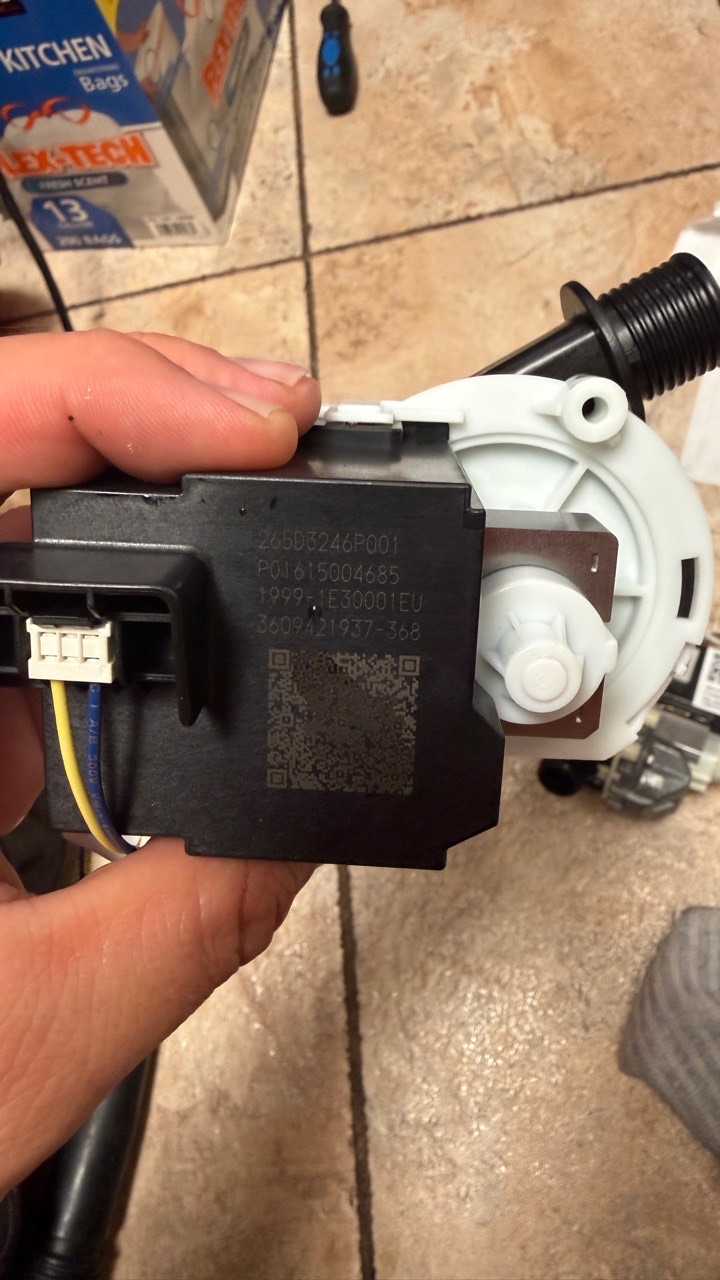 Removed GE dishwasher drain pump body marking 265D3046P001 in Fremont CA