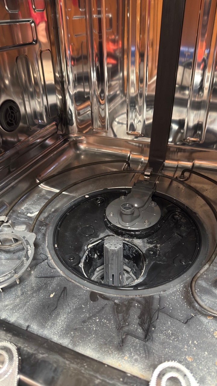 GE GDT580SSF2SS dishwasher sump opened for glass removal and drain cleaning in Fremont CA