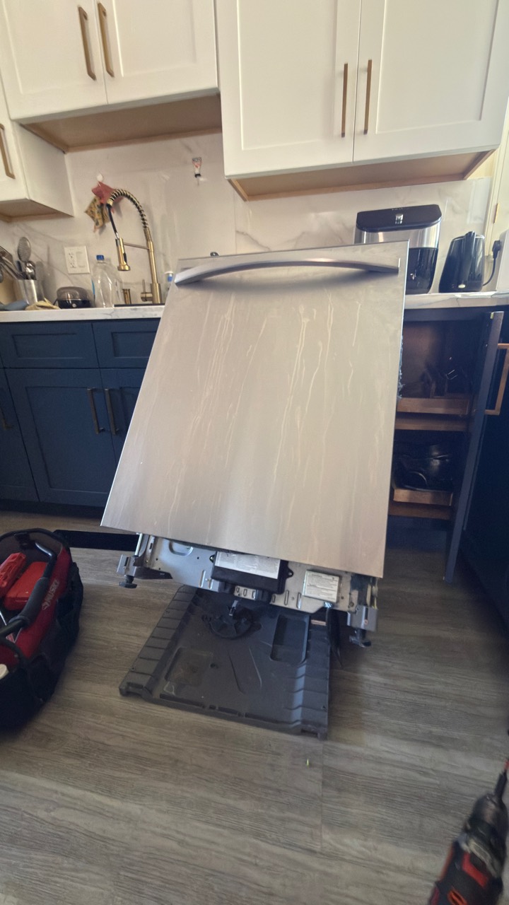 Samsung dishwasher removed from the cabinet for drain pump replacement in Pleasanton CA